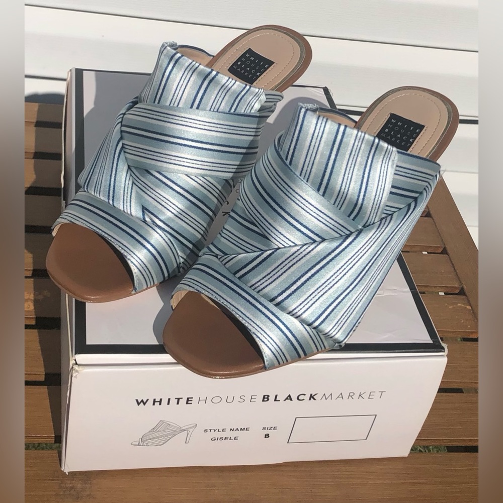 White House Black Market Gisele Satin Stripe Mule Shoe Size 8